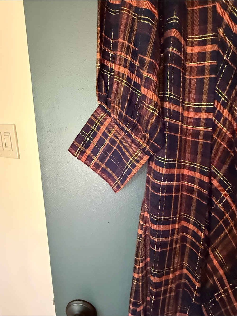 Natural Life Long Plaid Button-Front Maxi Dress in Burgundy and Navy - Picture 5 of 8